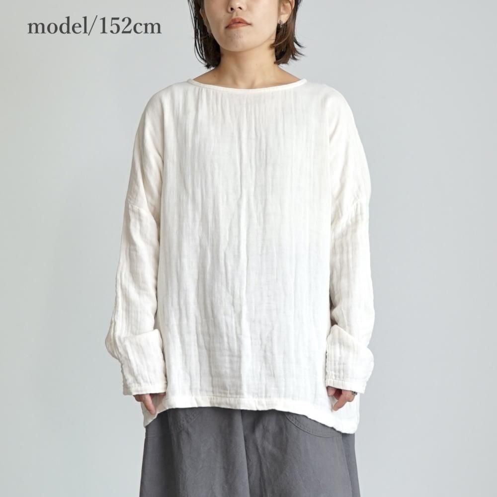 新品登場 ゆったりガーゼロンT/ 生成り/知多木綿 3重ガーゼ トップス