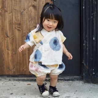 半袖 ベビー甚平/にじみ水玉/80-110cm/知多木綿 ダブルガーゼ