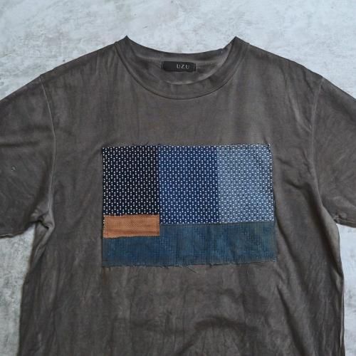 刺し子織パッチアートTシャツ/グレー/和歌山県産 ニット編生地