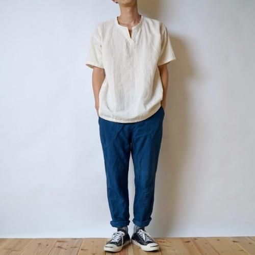 『夏の福袋』キーネックガーゼ Tシャツ(生成り) + サルエルパンツ(ブルー)
