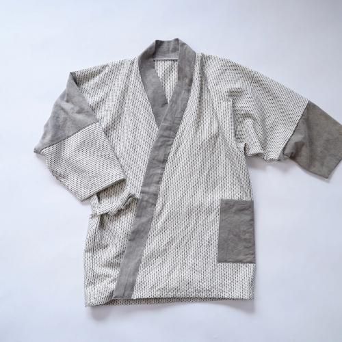パッチワーク作務衣/一本刺し子/三河木綿 刺し子織