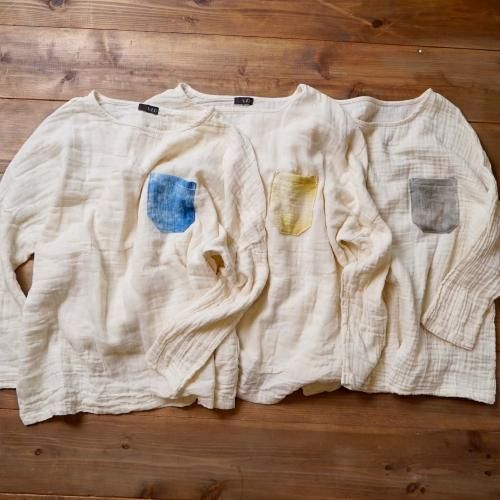 ゆったりガーゼロンT/ まだらポケット3カラー/知多木綿 3重ガーゼ