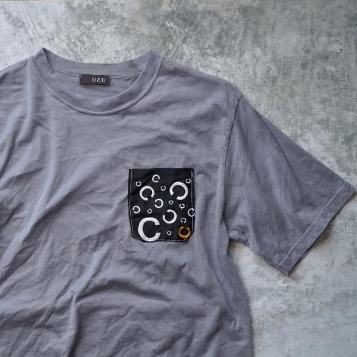 ポケットTシャツ/グレー/そーしゃるでぃすたんす柄/和歌山県産ニット
