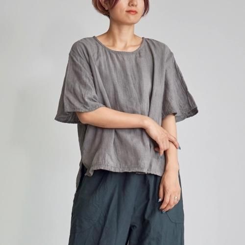フレアスリーブ ガーゼTシャツ/グレー/三河織物ダブルガーゼ
