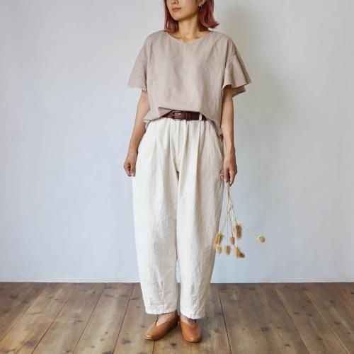【福袋】刺繍フリルスリーブTシャツ/ピンクベージュ+ボンタンパンツ/生成り