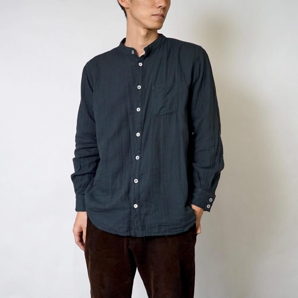 バンドカラーガーゼシャツ/ブラック/知多木綿