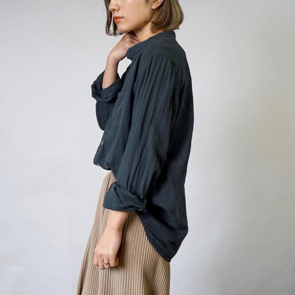 バンドカラーガーゼシャツ/ブラック/知多木綿