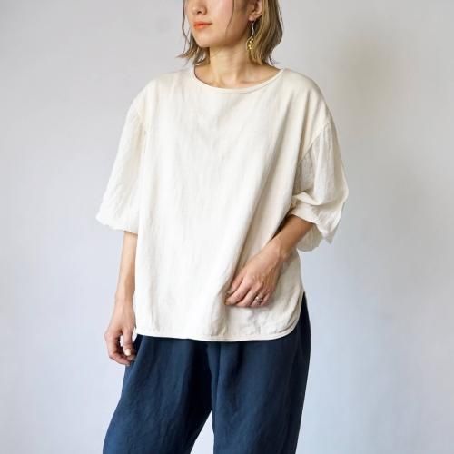 バルーンスリーブ切り替えTシャツ/生成り/スラブニット