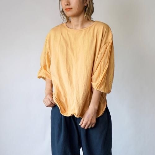 バルーンスリーブ切り替えTシャツ/ライトオレンジ/スラブニット