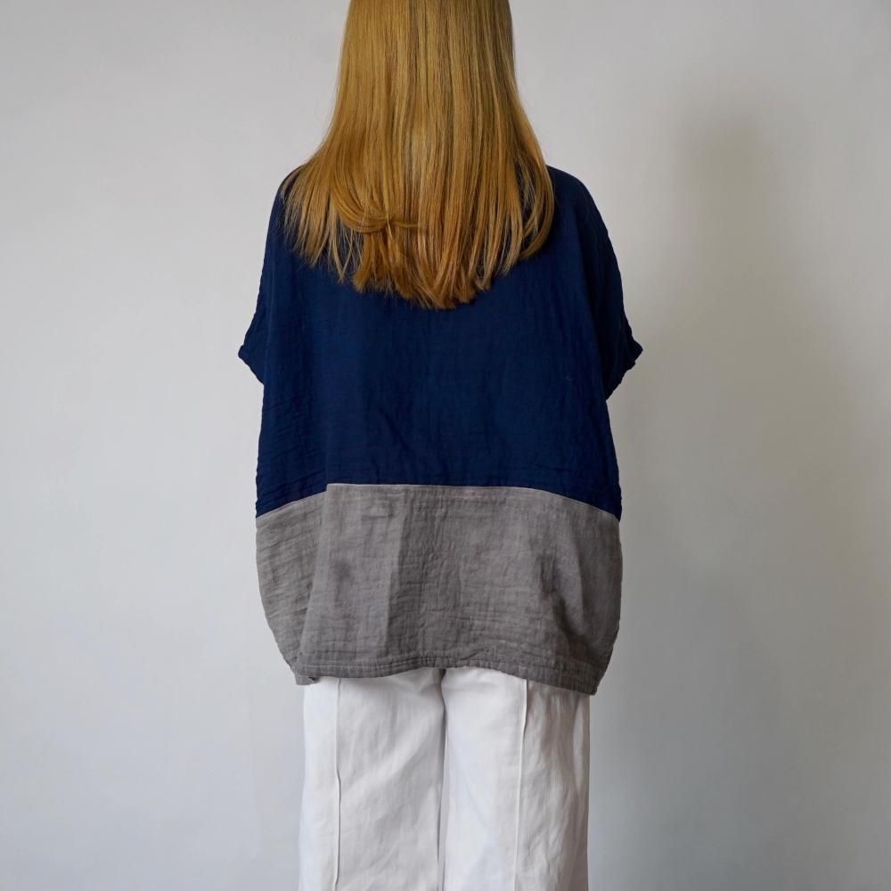 ゆったりガーゼTシャツ/ツートンブラック/知多木綿 ダブルガーゼ