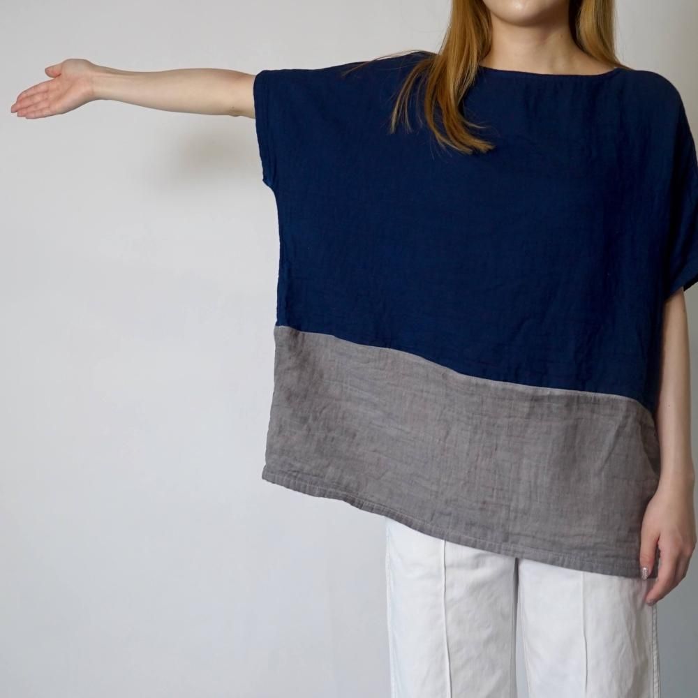 UZUIRO 知多綿チェックガーゼTシャツ TSUGIHAGIブルー バルーンタックガーゼTシャツ | 軽やかな着心地 - UZUiRO