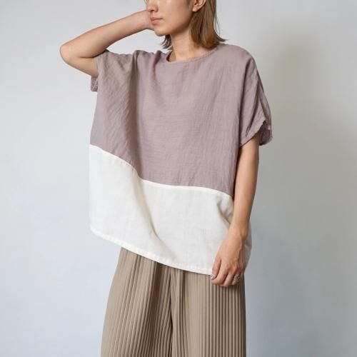 ゆったりガーゼTシャツ/ツートンピンクベージュ/知多木綿 ダブルガーゼ