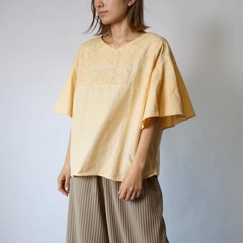 刺繍フリルスリーブTシャツ/オレンジ/三河織物