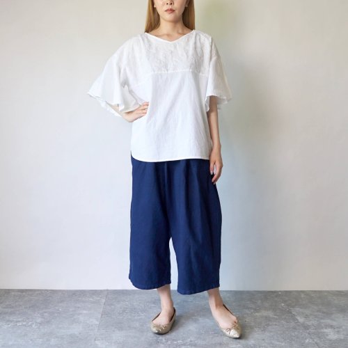 【福袋】刺繍フリルスリーブTシャツ/ホワイト＋バルーンパンツ8分丈/ブルー