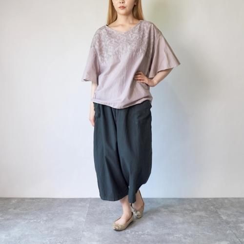 【福袋】刺繍フリルスリーブTシャツ/ピンクベージュ+バルーンパンツ8分丈/ブラック