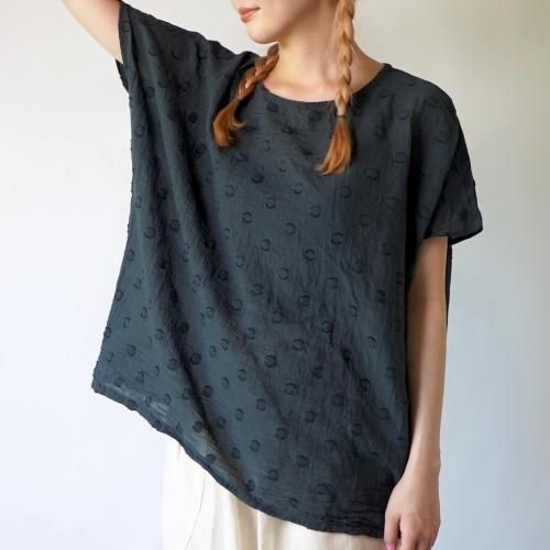 ゆるふわドットTシャツ/ブラック/遠州織物