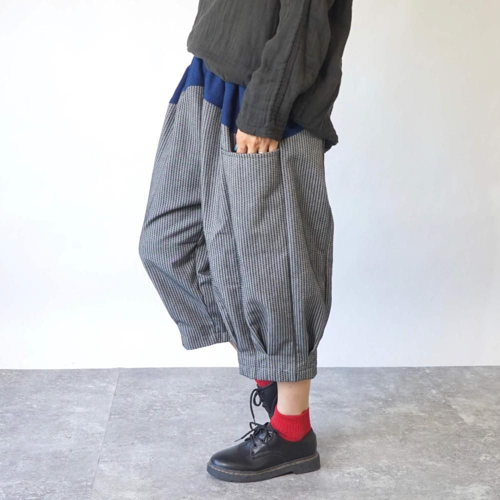 ちょうちんパンツ/グレー/三河木綿刺し子織り ちょうちんパンツ/グレー/三河木綿刺し子織り