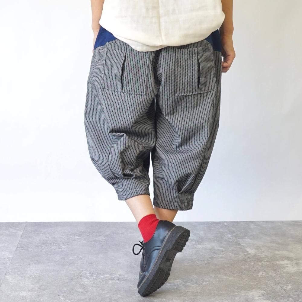 ちょうちんパンツ/グレー/三河木綿刺し子織り ちょうちんパンツ/グレー/三河木綿刺し子織り