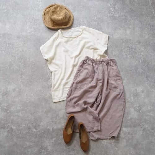 【福袋】ゆったりガーゼTシャツ/生成り+七分丈ガーゼバルーンパンツ /ピンクベージュ