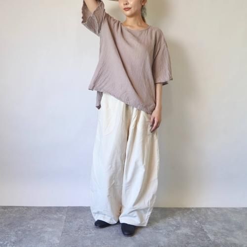 『夏の福袋』フレアスリーブ ガーゼTシャツ/ピンクベージュ + バルーンパンツ/生成り