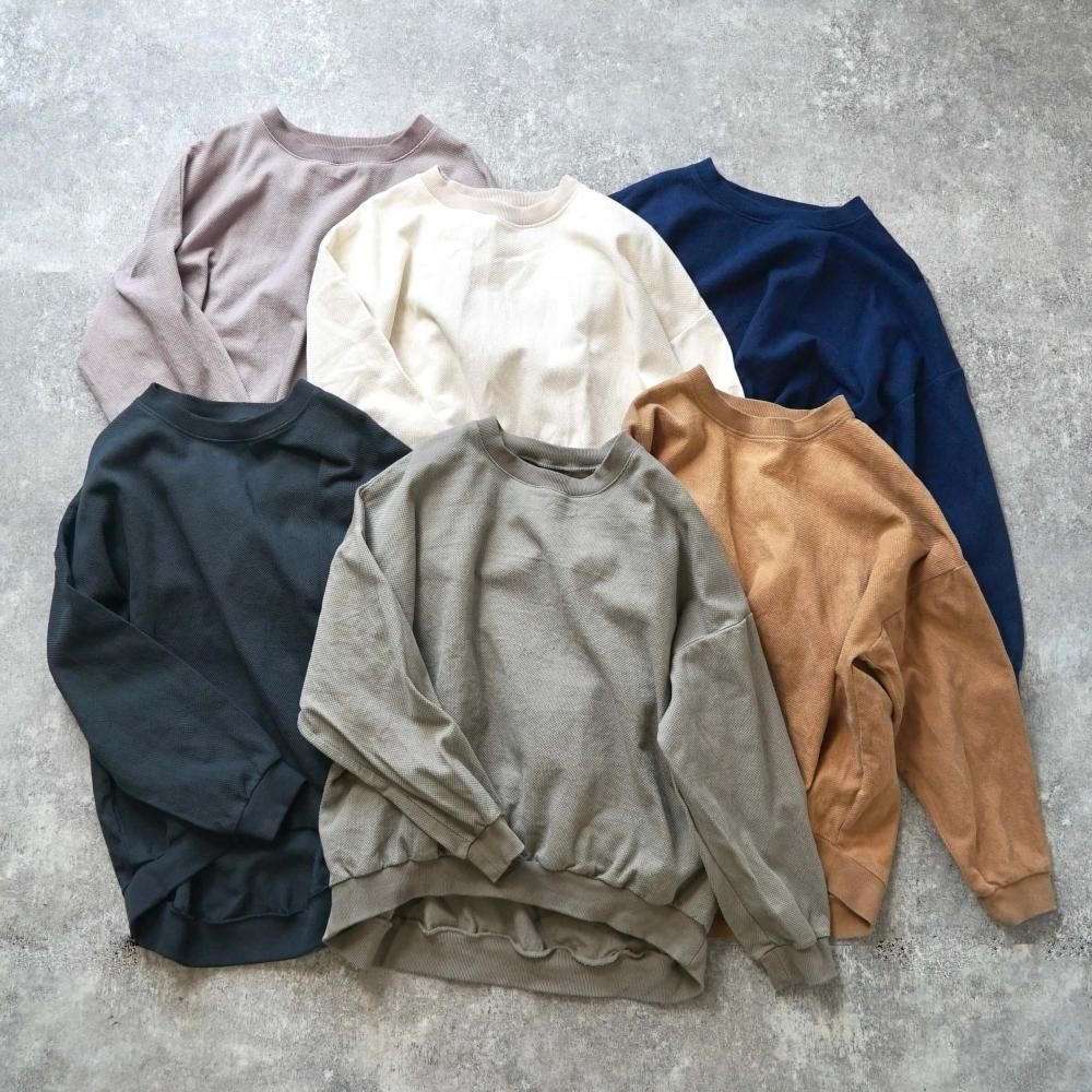 刺し子織ラウンドトレーナー/ネイビー/三河木綿