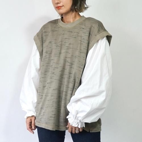 リブスリーブTシャツ/カーキ/愛知県産ニット