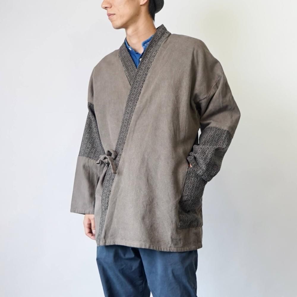 [宅送] パッチワーク作務衣/グレー/三河木綿 刺し子織 着物・浴衣