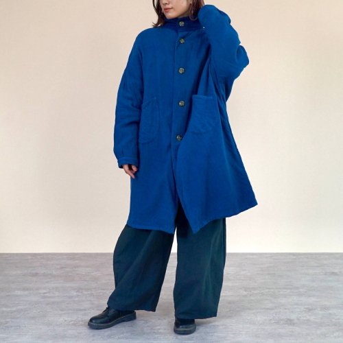 【限定1点襟バイカラー】モモンガウールコート/ブルー/遠州織物