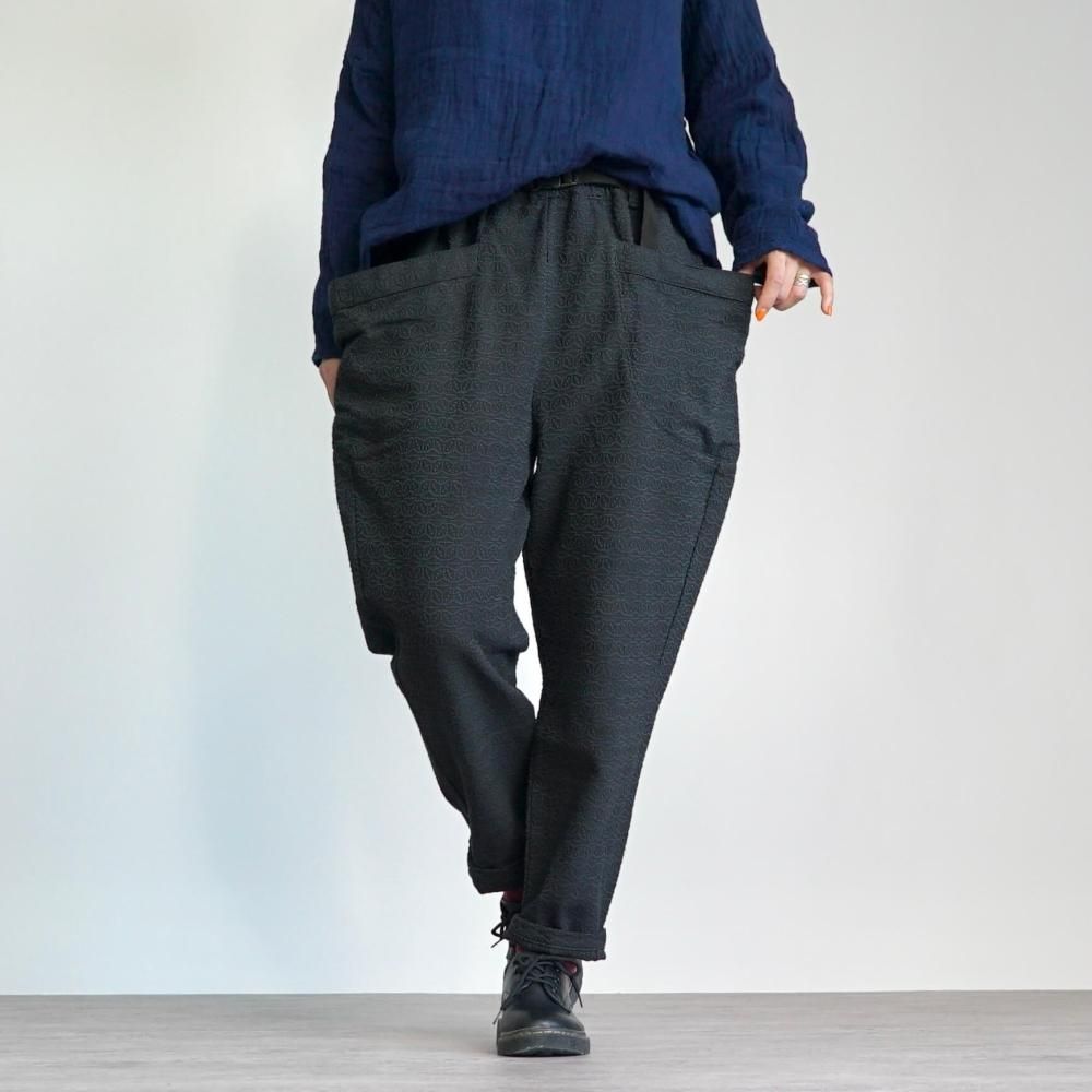 麻柄キャンプワークパンツ/ブラック/刺し子織