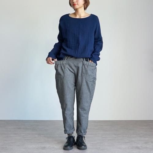 【福袋】ゆったりガーゼロンT/ネイビー+よろけ縞一本刺し子 キャンプワークパンツ/グレー