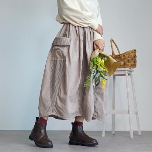 バレルスカート/ピンクベージュ/三河木綿 刺し子織