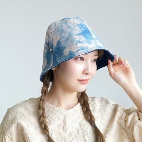 リバーシブルチューリップハット/ネイビーまだら/三河木綿 刺し子織
