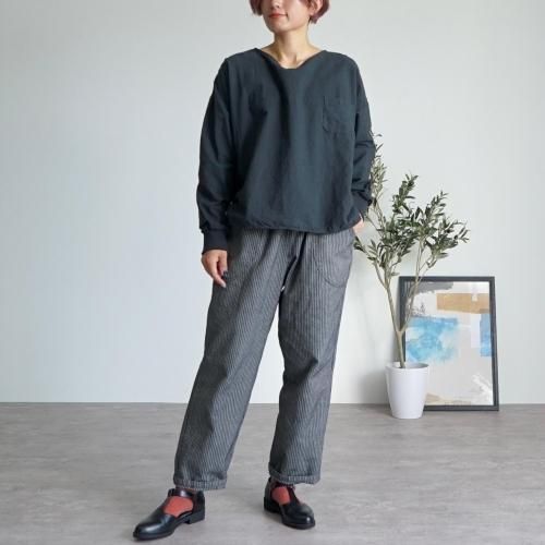 【福袋】ドロップショルダーVネックロンT/ブラック+よろけ縞一本刺し子 サルエルパンツ/グレー