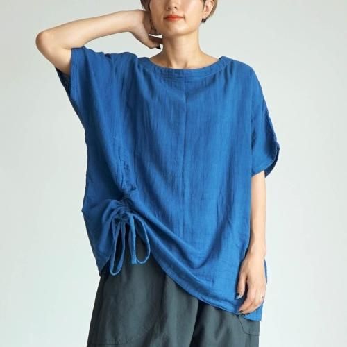 2wayシャーリングTシャツ/ブルー/知多木綿 ダブルガーゼ