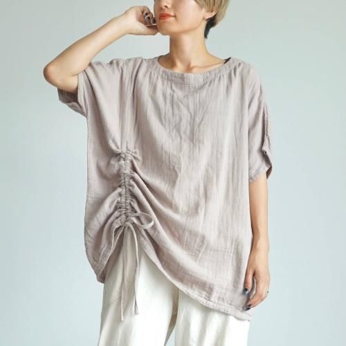 2wayシャーリングTシャツ/ピンクベージュ/知多木綿 ダブルガーゼ