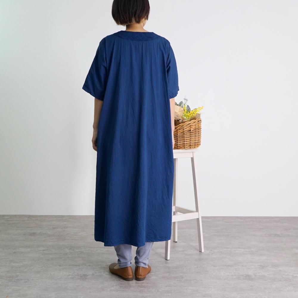 【Rene】刺繍襟 リネン 爽やか ワンピース 36　極美品フィッシュテイル Rene】刺繍襟 リネン 爽やか ワンピース 36 極美品フィッシュ
