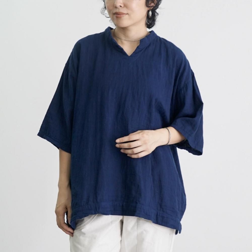 キーネック ガーゼTシャツ|ネイビー - UZUiRO(ウズイロ) / 公式