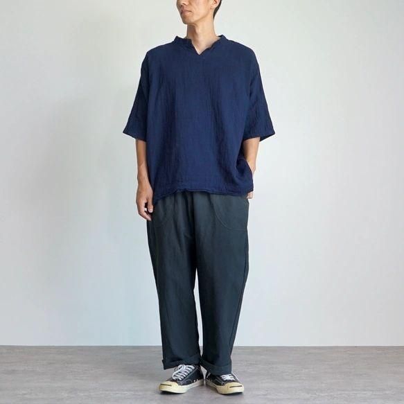 キーネック ガーゼTシャツ|ネイビー - UZUiRO(ウズイロ) / 公式