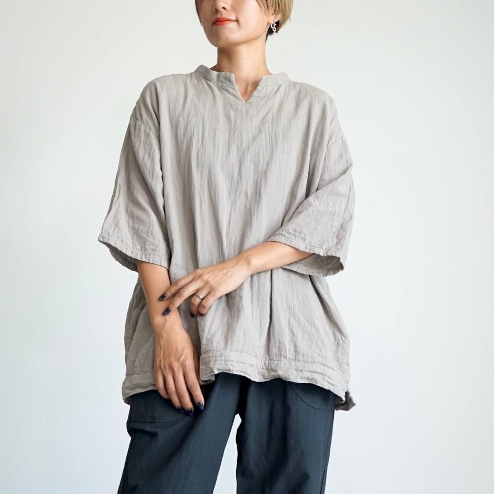 UZUIRO 知多綿チェックガーゼTシャツ TSUGIHAGIブルー ゆったりガーゼTシャツ/オレンジ/知多木綿 ダブルガーゼ