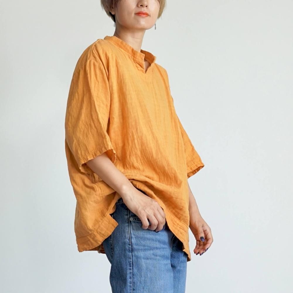 キーネック ガーゼTシャツ/オレンジ/知多木綿 ダブルガーゼ