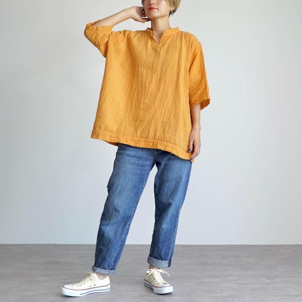 キーネック ガーゼTシャツ/オレンジ/知多木綿 ダブルガーゼ