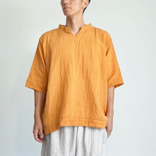 キーネック ガーゼTシャツ/オレンジ/知多木綿 ダブルガーゼ