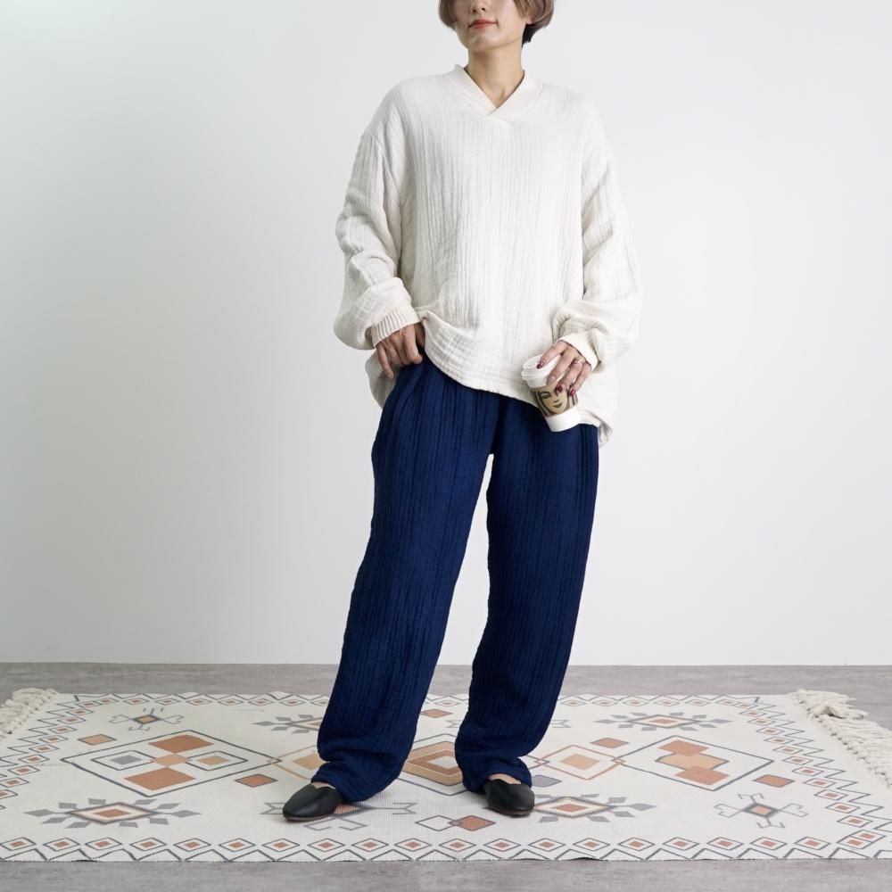 Vネックもこもこガーゼプルオーバー/生成り/三河織物6重ガーゼ