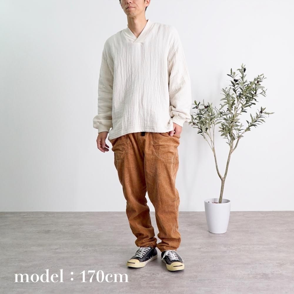 Vネックもこもこガーゼプルオーバー/生成り/三河織物6重ガーゼ