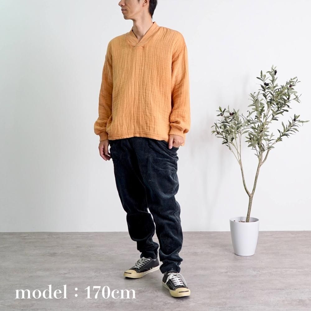 Vネックもこもこガーゼプルオーバー/オレンジ/三河織物6重ガーゼ Vネックもこもこガーゼプルオーバー/オレンジ/三河織物6重ガーゼ