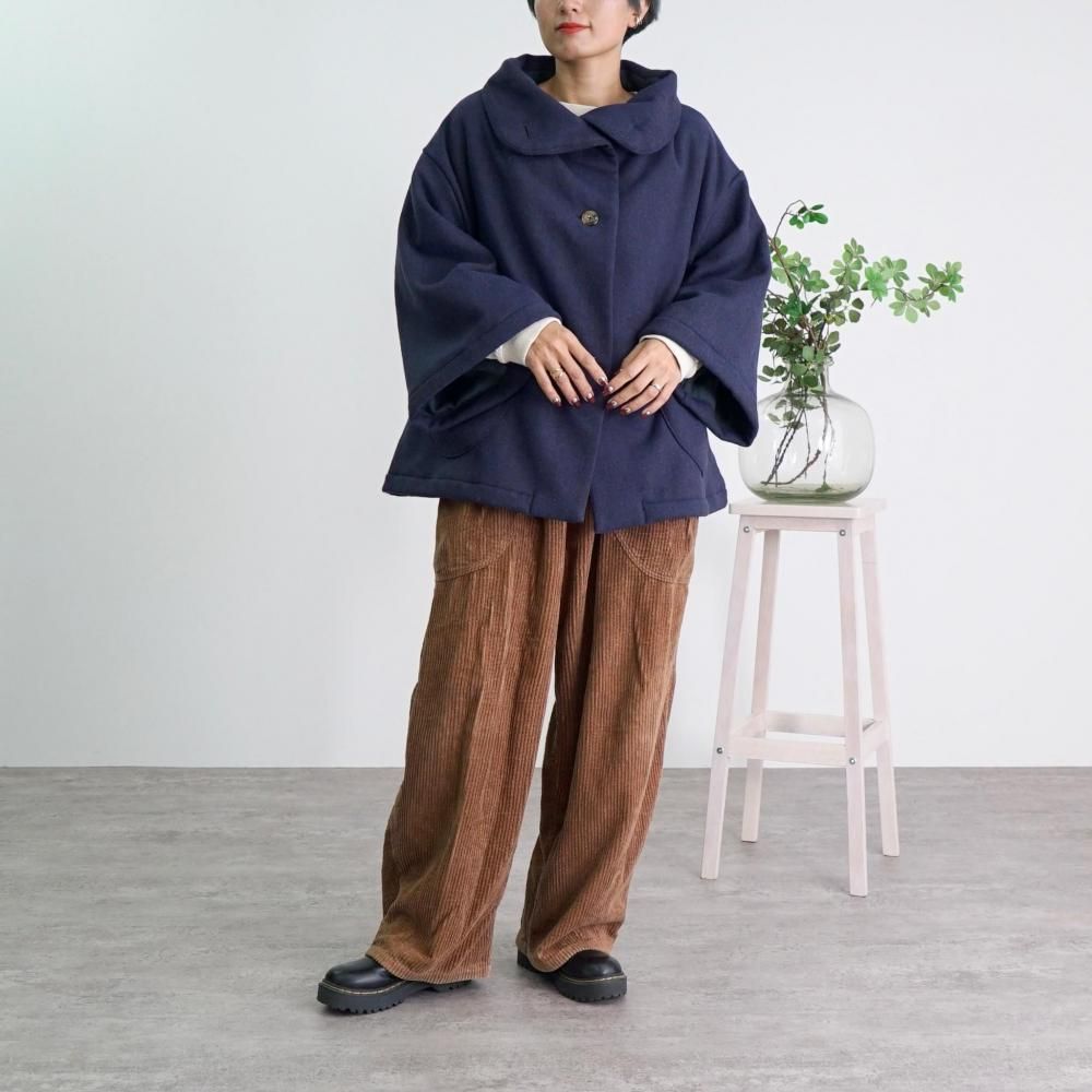 ウールショートコート/ネイビー/尾州織物 | ふわもこあったか♪表地
