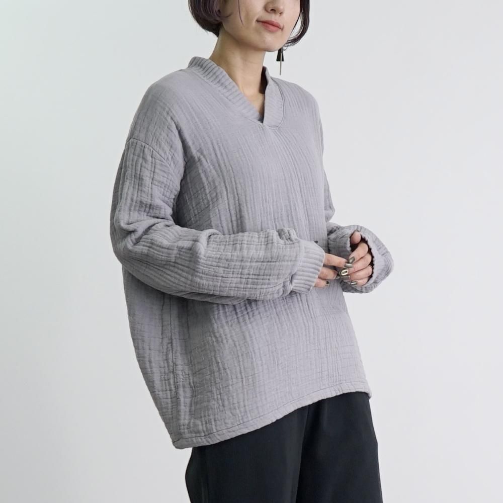 Vネックもこもこガーゼプルオーバー | ライトグレー | 三河織物6 Vネックもこもこガーゼプルオーバー | ライトグレー | 三河織物6