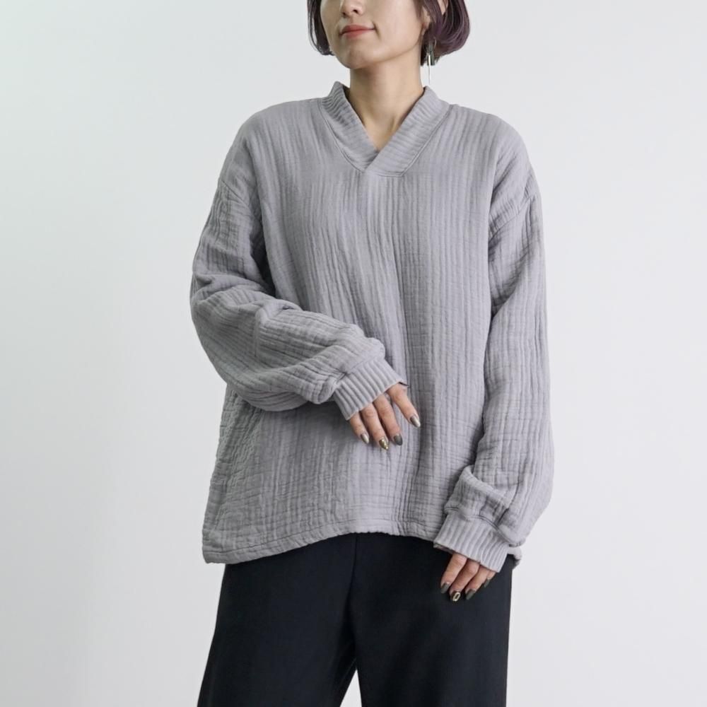 Vネックもこもこガーゼプルオーバー | ライトグレー | 三河織物6 Vネックもこもこガーゼプルオーバー | ライトグレー | 三河織物6