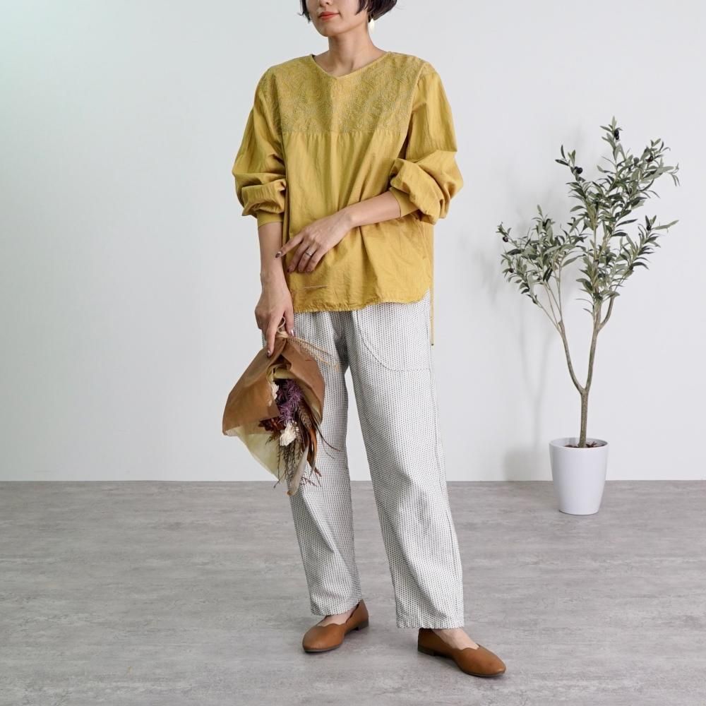 よろけ縞一本刺し子スッキリサルエルパンツ | グレー - UZUiRO/公式