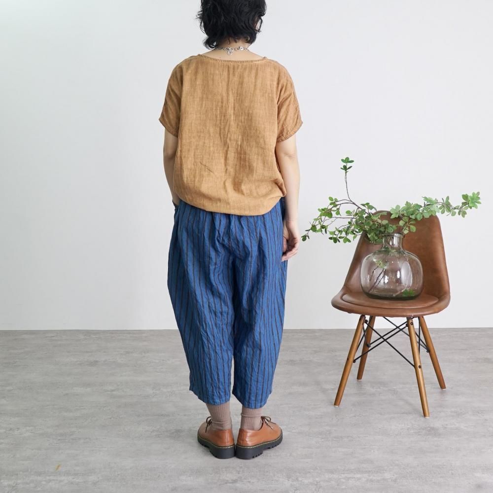ストライプ8分丈バルーンパンツ | 春夏に最適なリネン素材